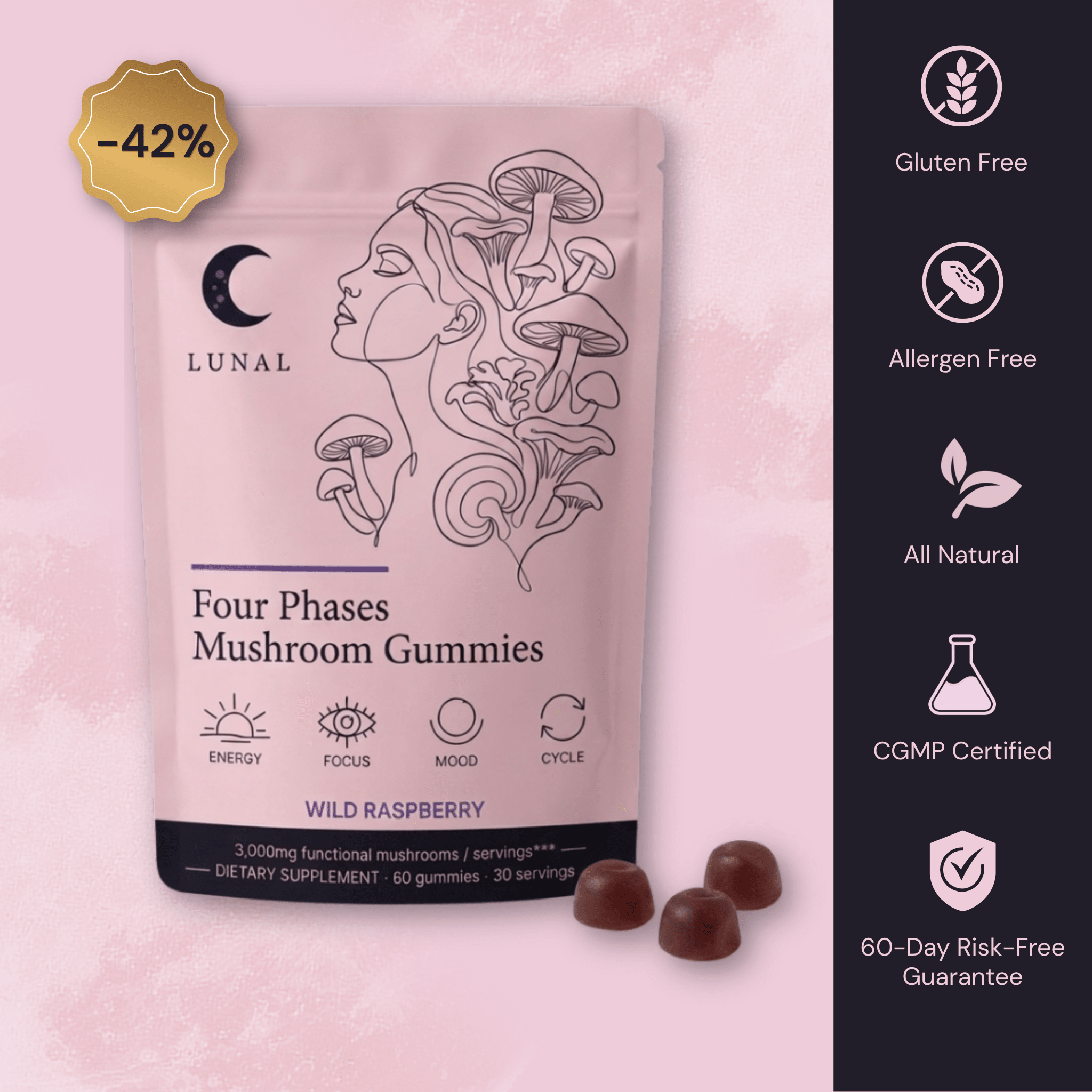 Four Phases Mushroom Gummies — Focus, Clarity & Steady Energy - Lunal